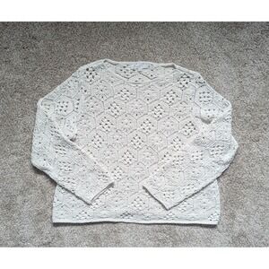 Loft Women's Size XL Crochet Cream Ivory Long Sleeve Sweater  Boho